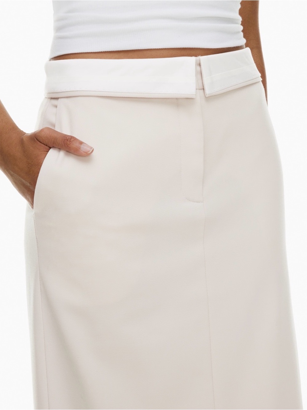 Babaton Cream Midi Skirt with Clean Waistband